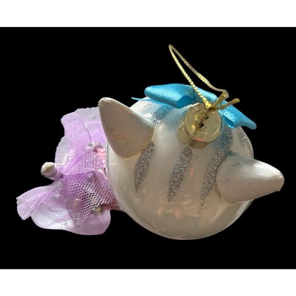 Robert Stanley Kitty Cat Glass Xmas Ornament Tutu Purple Pink Gray White Tabby - Picture 5 of 10